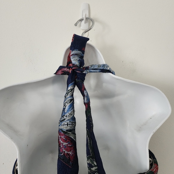 Marchesa Notte Women's Blue Strapless Floral Tea Length Gown Size 10 - Picture 12 of 16